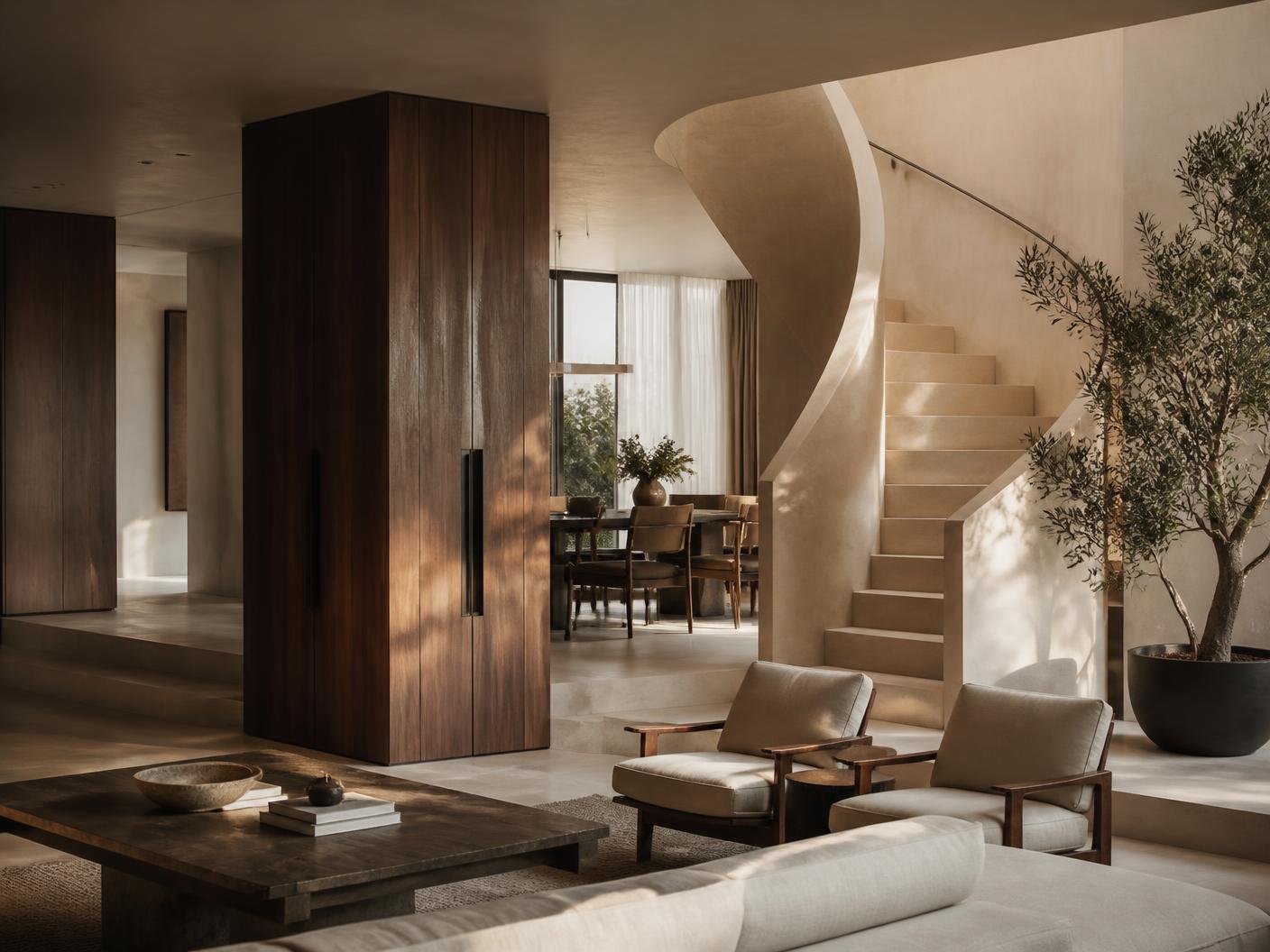 Completed luxury residence with limestone, walnut and precision details